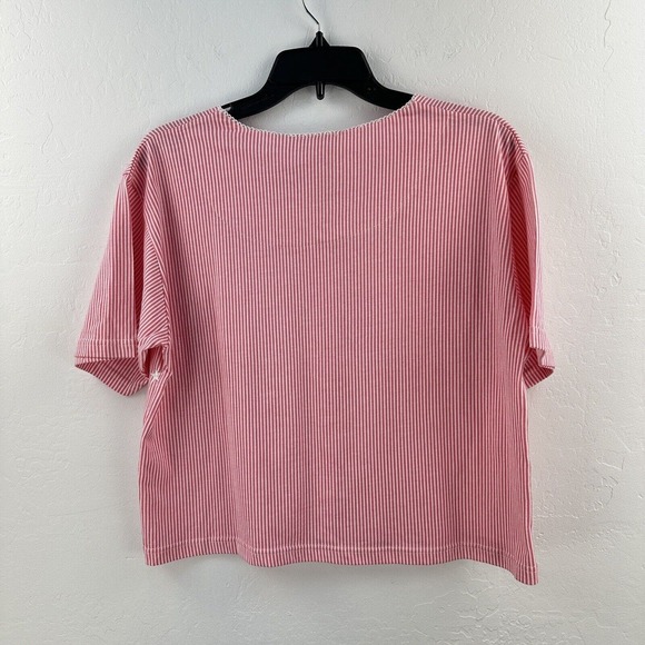 Vintage Rene Rofe Sleepwear Top S Cropped Button Up Pink Pinstripe Stars NEW - Picture 7 of 7